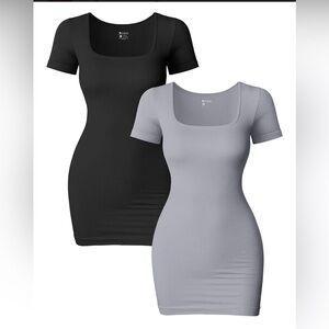 Small OQQ Women's Mini Dresses Sexy Ribbed Short Sleeve Square Neck Bodycon Mini